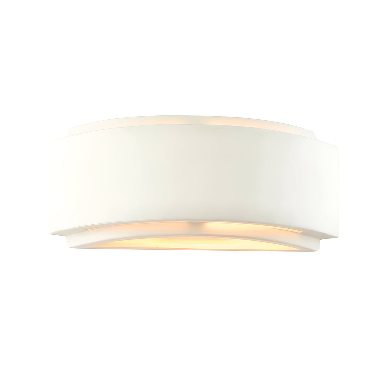 Endon Bramhurst wall light in un-glazed white ceramic with a curved wall-washer form diffusing light up and down, shown on a plain white background.