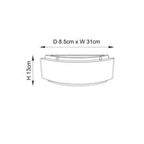 Dimension diagram of the Endon Bramhurst wall light showing 31cm width, 13cm height and 8.5cm projection on a white background.