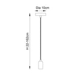 Endon Marlowe pendant light dimensions diagram showing 10cm diameter fitting and adjustable height from 22cm to 162cm on a plain background.