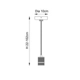 Dimension diagram of Endon Camden pendant light showing 10cm diameter canopy and adjustable height ranging from 22 to 162cm on a plain background.
