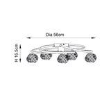 Dimension diagram of the Endon Seraphine 5 light crystal semi-flush ceiling light in polished chrome, showing 56cm diameter and 16.5cm height.