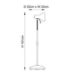 Line drawing of the brass Alderton Floor Lamp, an adjustable single-head reading lamp on a slim base, H 161cm x D 32cm x W 23cm.