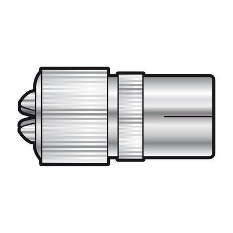 AV:Link precision coaxial socket in nickel-plated brass, shown side-on with knurled grip body and centre pin, on a plain white background.