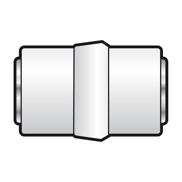 AV:Link coaxial female to female coupler with nickel-plated brass barrel and F-type threaded sockets at both ends, shown on a plain white background.