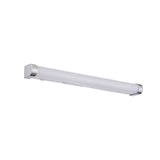 Endon Carlshaw large LED bathroom wall light with slim white ribbed diffuser and chrome end caps, shown on a plain white background.