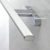 Close-up of the Carlshaw LED bathroom wall light showing the chrome mounting bracket and white bar with rounded chrome end cap against a marbled wall.