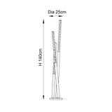 Dimension diagram of the Endon Bramley 3 Light Floor Lamp showing 140cm height and 25cm diameter base on a plain white background.