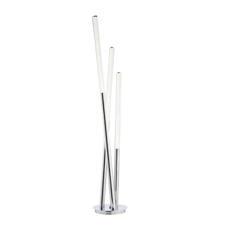 Endon Bramley three-light floor lamp with clear bubble-effect acrylic rods on a polished chrome base, shown against a plain white background.
