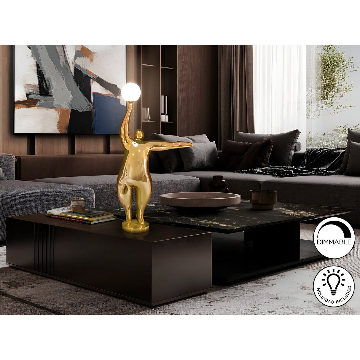 El Globo Gold Sculpture With LED Opal Sphere Light - 81cm