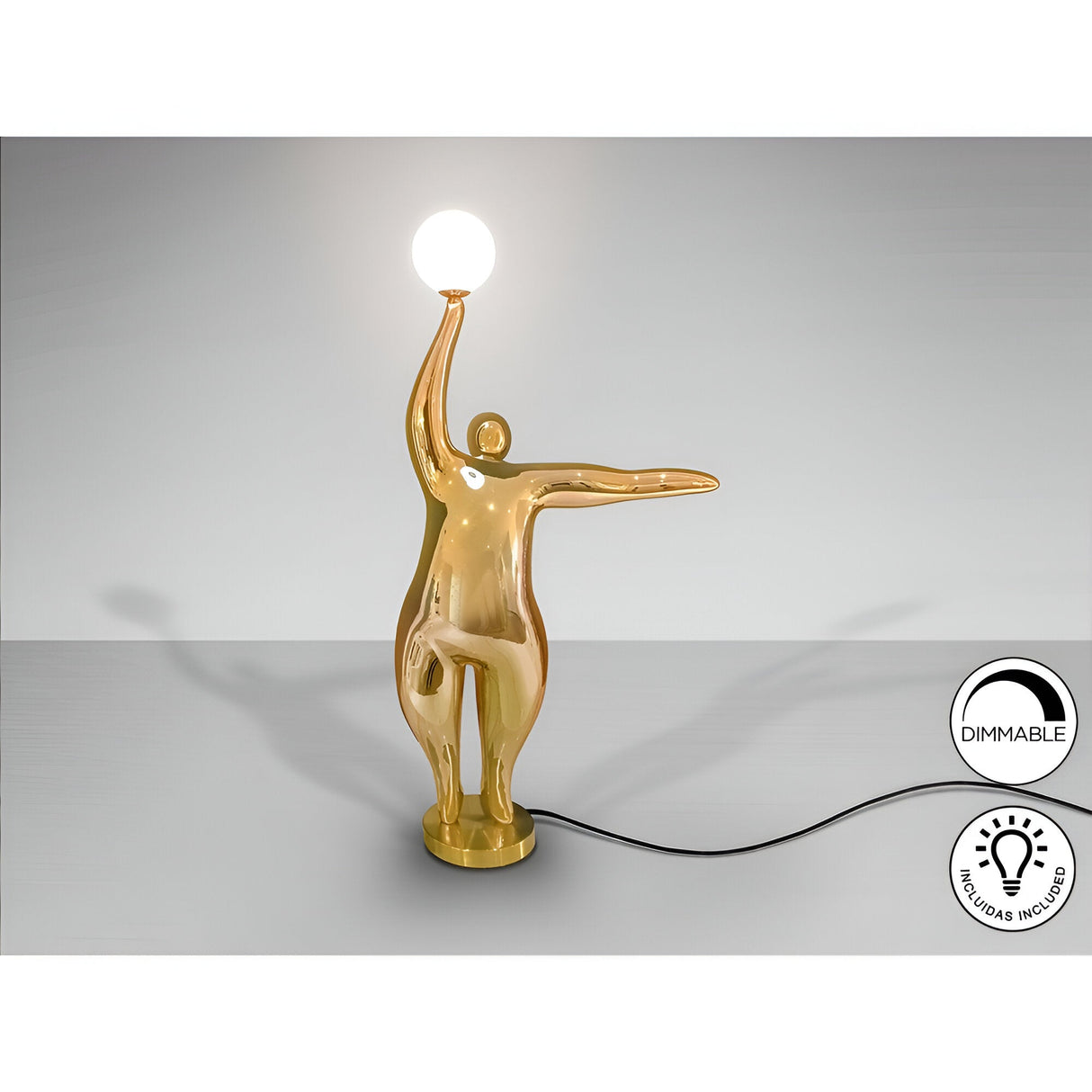 El Globo Gold Sculpture With LED Opal Sphere Light - 81cm