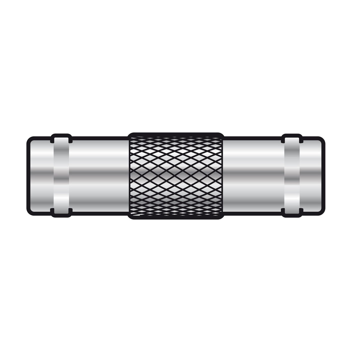 AV:Link BNC female to female coupler with knurled centre grip and metal barrel body, shown on a plain white background.