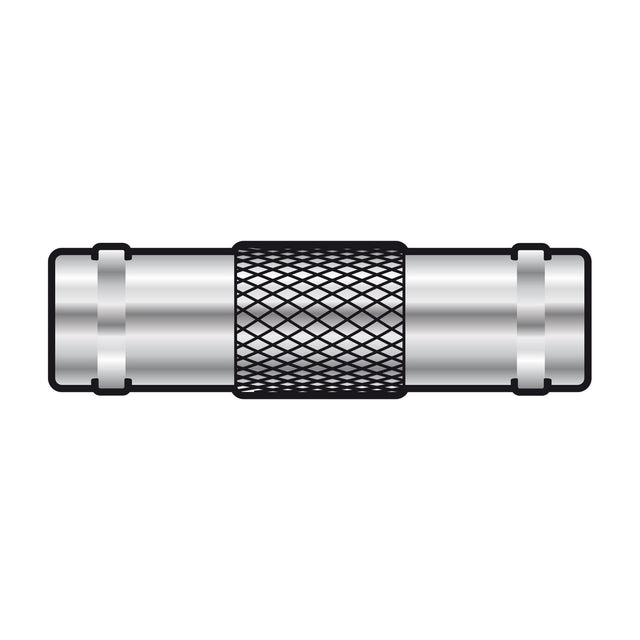AV:Link BNC female to female coupler with knurled centre grip and metal barrel body, shown on a plain white background.