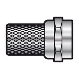 AV:Link F-type twist-on connector for 5mm RG58 coaxial cable, nickel-plated metal body with knurled grip and hexagonal threaded collar, on white.