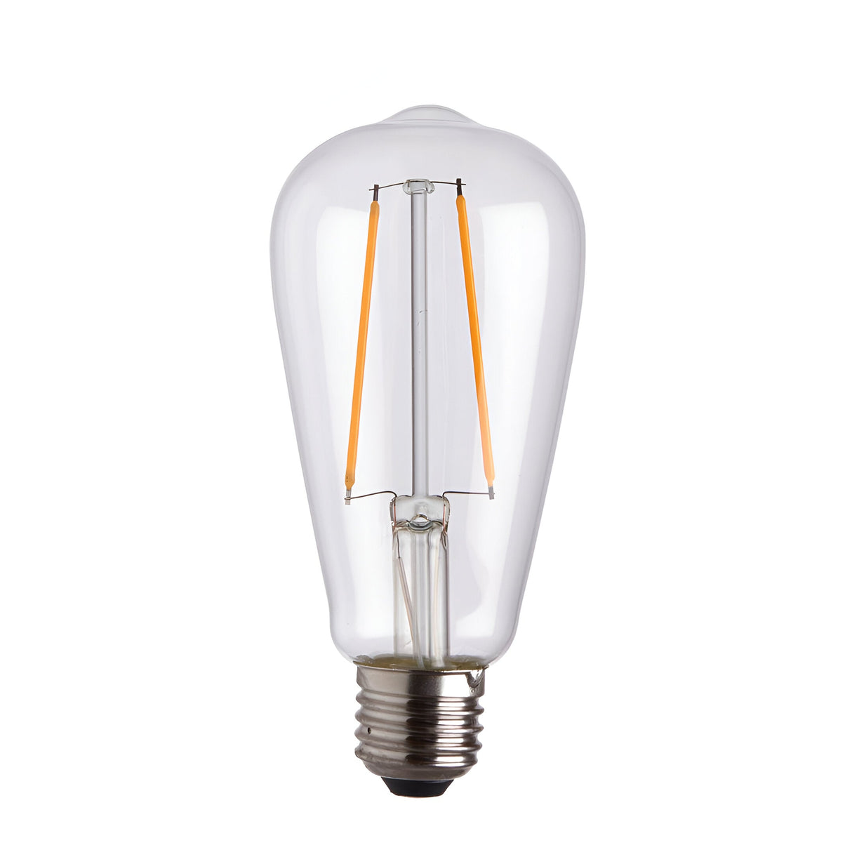 Endon 2W E27 LED filament pear bulb in clear glass with warm white filaments and a screw cap, shown on a plain white background.