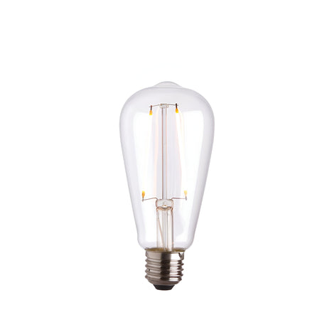Endon 2W E27 LED filament pear bulb with clear glass, visible warm white filament, and metal screw cap, shown on a plain white background.