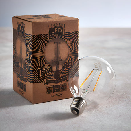 2W E27 LED Filament Globe Bulb - Clear, Warm White, Non-dimmable