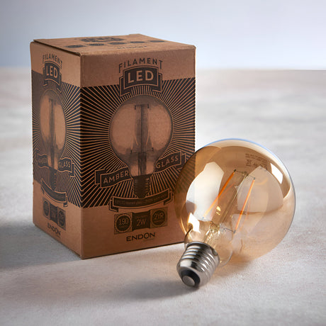 2W E27 LED Filament Globe Bulb - Amber, Warm White, Non-dimmable