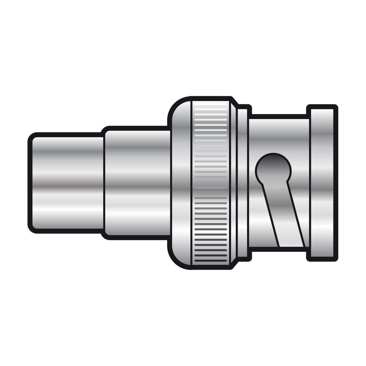 AV:Link BNC plug to RCA socket adapter by AVSL, a nickel-plated barrel connector with knurled grip and bayonet lock, shown on a plain white background.