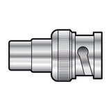 AV:Link BNC plug to RCA socket adapter by AVSL, a nickel-plated barrel connector with knurled grip and bayonet lock, shown on a plain white background.