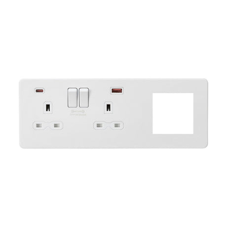13A 2G DP Socket +2G Modular + Dual USB A+C 12V DC 1.5A (Max. 18W) - Matt White w/White Insert/