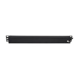 Rear view of the Adastra 1U rackmount PDU by AVSL, showing the matte black steel chassis, rack ears, earth screw and hardwired power lead exit.