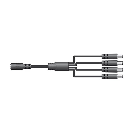 Mercury DC power splitter cable with one 2.1mm female socket branching into four 2.1mm male barrel plugs in black, shown on a white background.