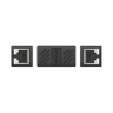 AV:Link Cat6 RJ45 inline coupler by AVSL, black female-to-female adapter shown with both 8P8C ports exposed, on a plain white background.