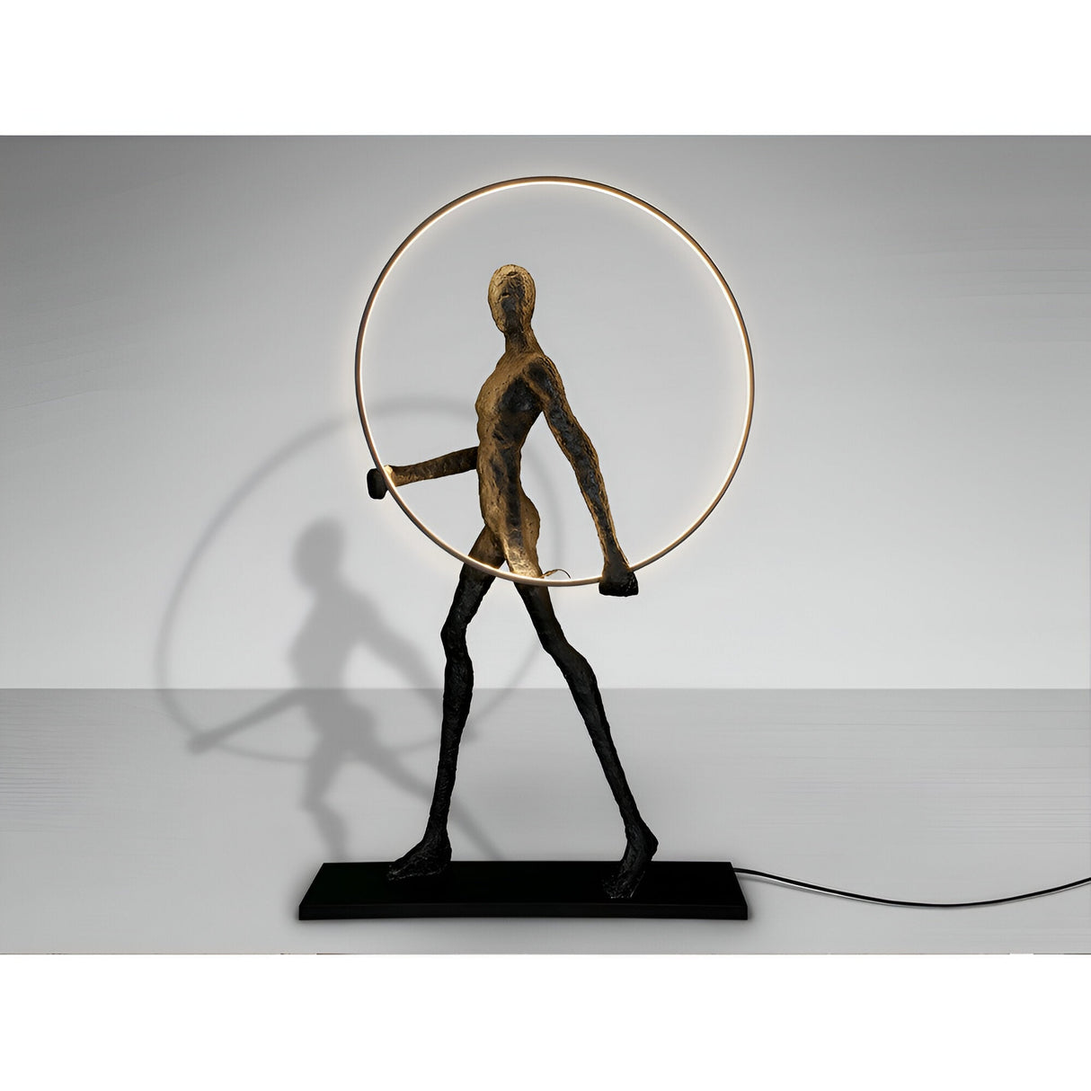 Caminante Black LED Light Standing Sculpture With LED Ring Light - 218cm
