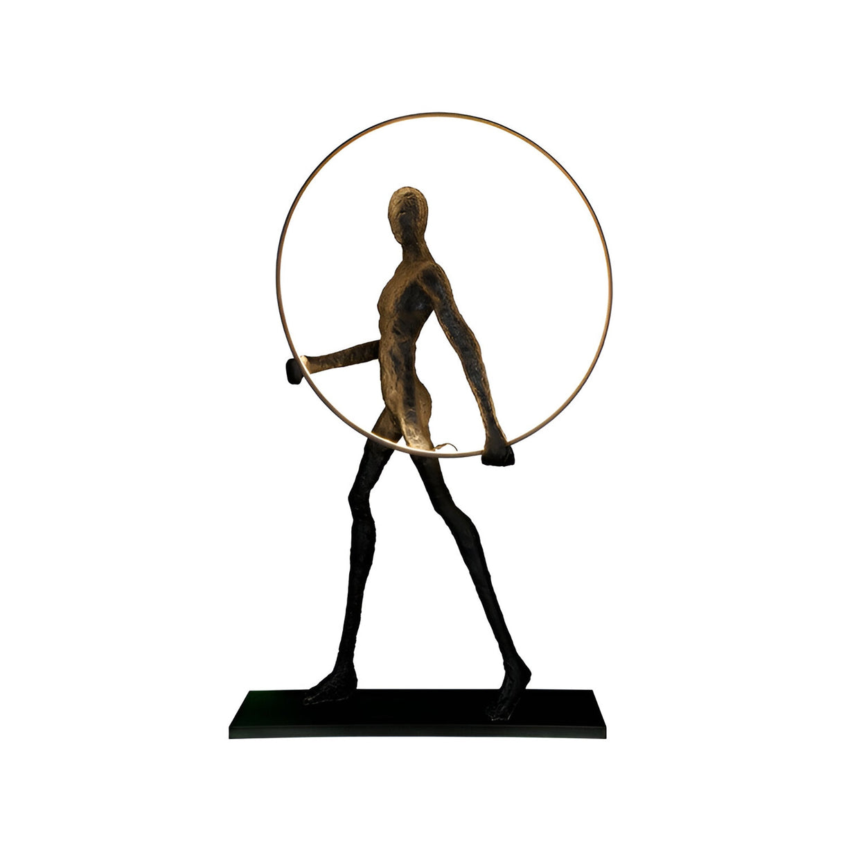 Caminante Black LED Light Standing Sculpture With LED Ring Light - 218cm