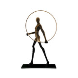 Caminante Black LED Light Standing Sculpture With LED Ring Light - 218cm