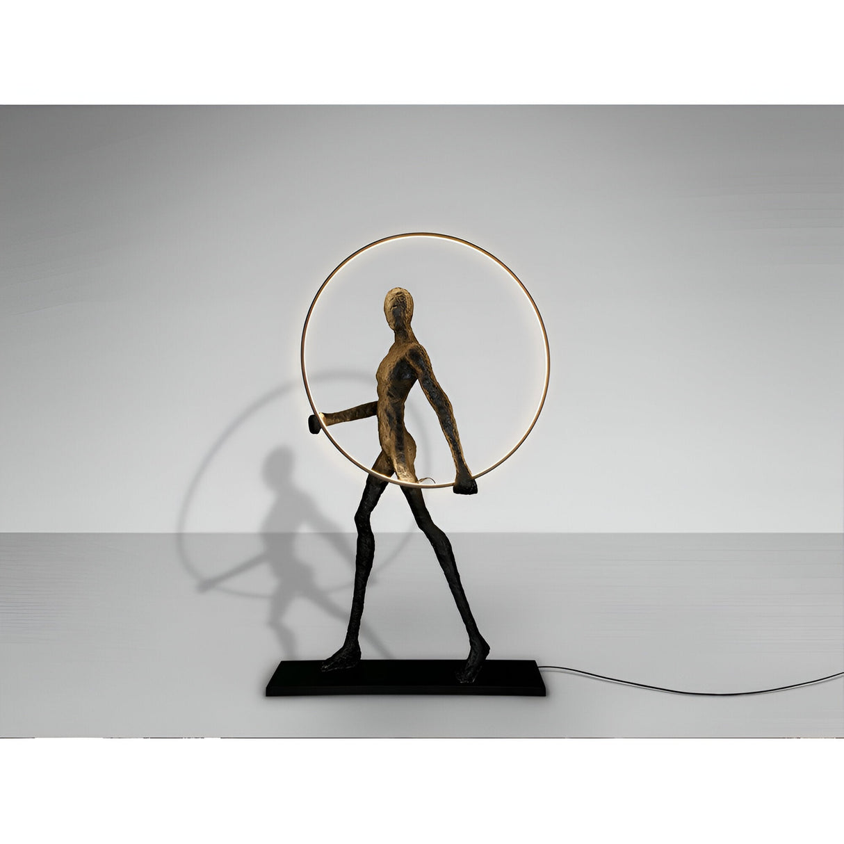 Caminante Black LED Light Standing Sculpture With LED Ring Light - 150cm
