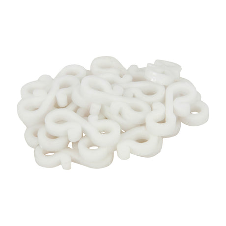 LYYT pack of 25 white plastic S-shaped gutter hooks by AVSL for outdoor festive lighting, shown loose in a pile on a plain white background.