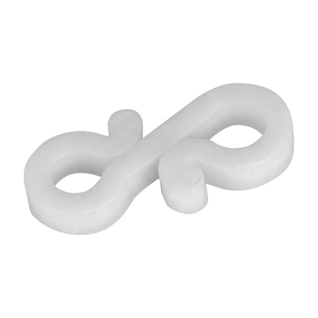 LYYT gutter hook in white UV-resistant plastic with S-shaped clip and central cable channel, shown on a plain white background from the 25 pack.