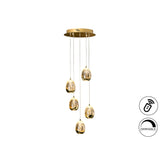 Rocio 5 Light Dimmable LED Glass Cluster Pendant - Champagne (With Remote Control)