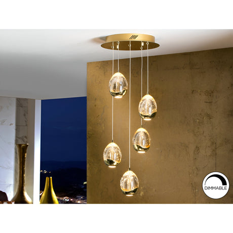 Rocio 5 Light Dimmable LED Glass Cluster Pendant 25W 3000K - Champagne