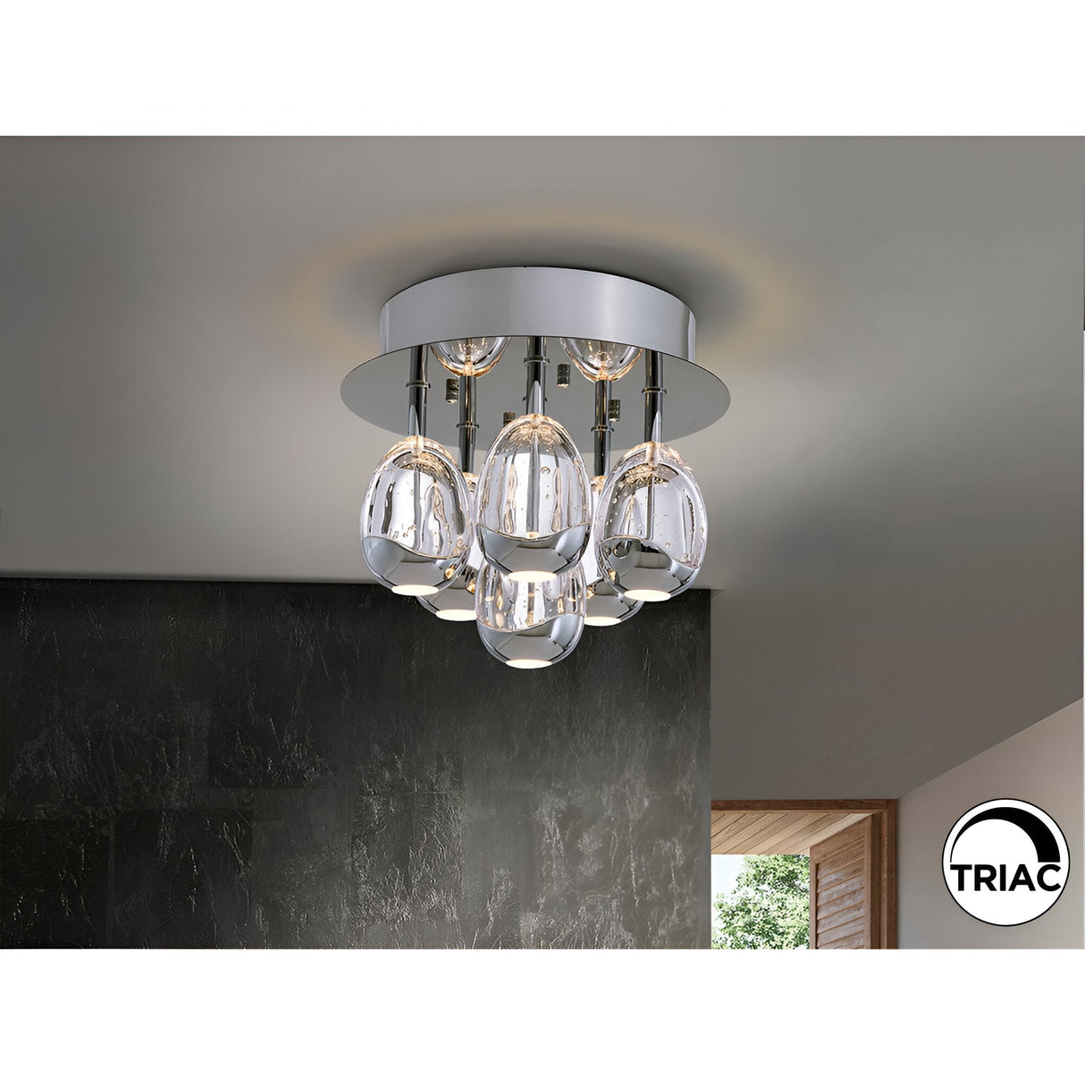 Rocio 6 Dimmable LED Glass Semi-Flush Light - Chrome (With Remote Control)