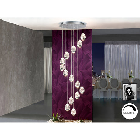 Rocio 14 Light Dimmable LED Small Glass Cluster Pendant 70W 3000K - Silver