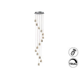 Rocio 14 Light Dimmable LED Large Glass Cluster Pendant - Chrome (With Remote Control)