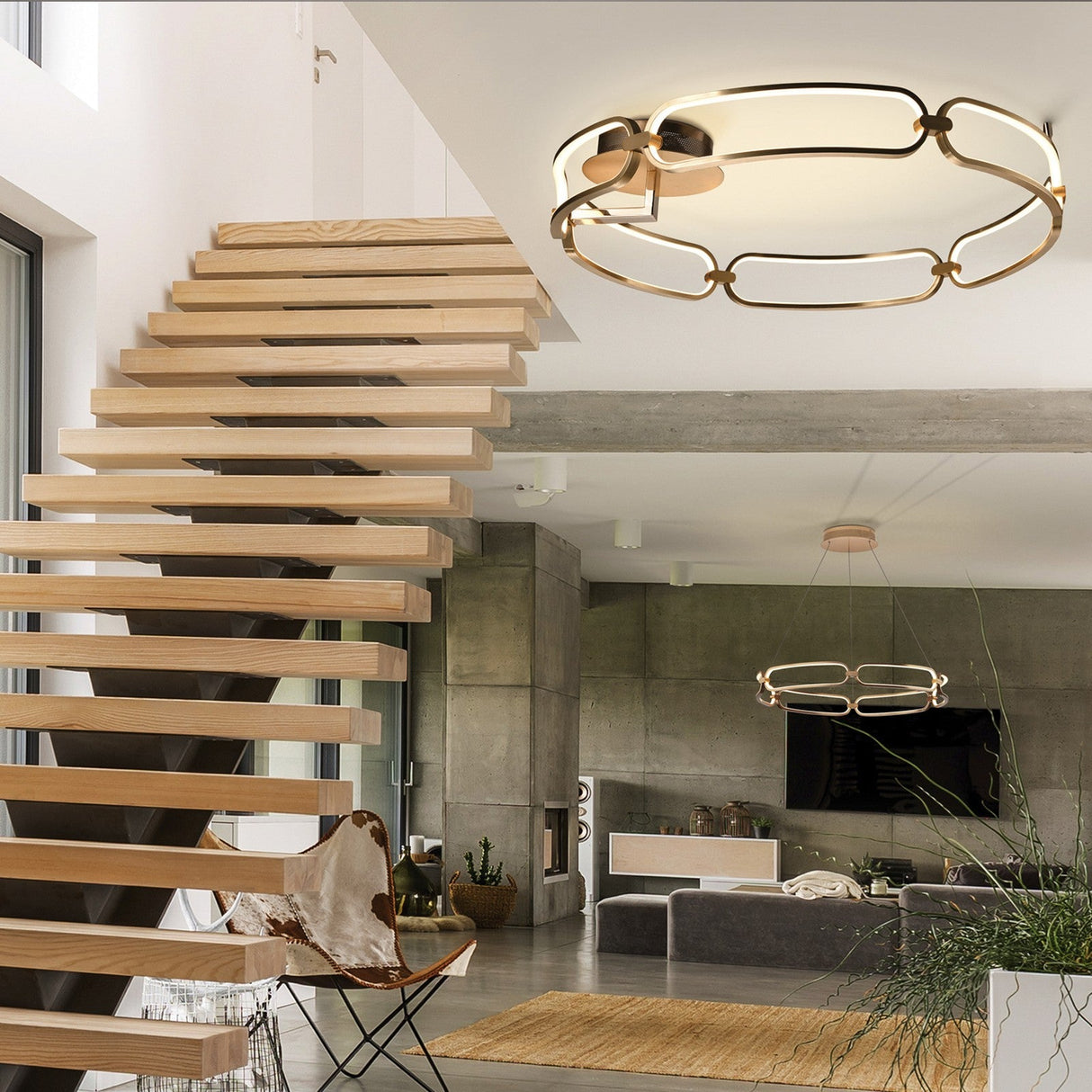 Colette Flush Ceiling Light 65W 3000K - Rose Gold shown in a room setting
