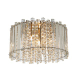 Brenbourne Flush Ceiling Light in chrome, a drum-shaped fixture with rows of clear K5 crystal and faceted glass droplets, shown on a plain white background.