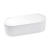 D-Line large cable tidy unit in white ABS with rounded oval shape and perforated end panels, shown on a plain background.