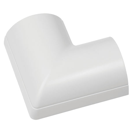 The D-Line Clip-Over Flat Bend 50×25mm in white (5 Pack) is perfect for organizing and concealing wires at right-angle junctions. This L-shaped plastic cover seamlessly complements your collection of trunking accessories and integrates with white trunking systems, providing a neat and efficient solution for electrical cable management.