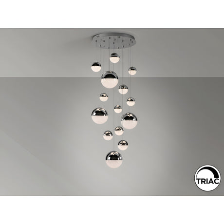 Sphere 14 Light Dimmable LED Small Cluster Pendant 78W 3000K - Chrome