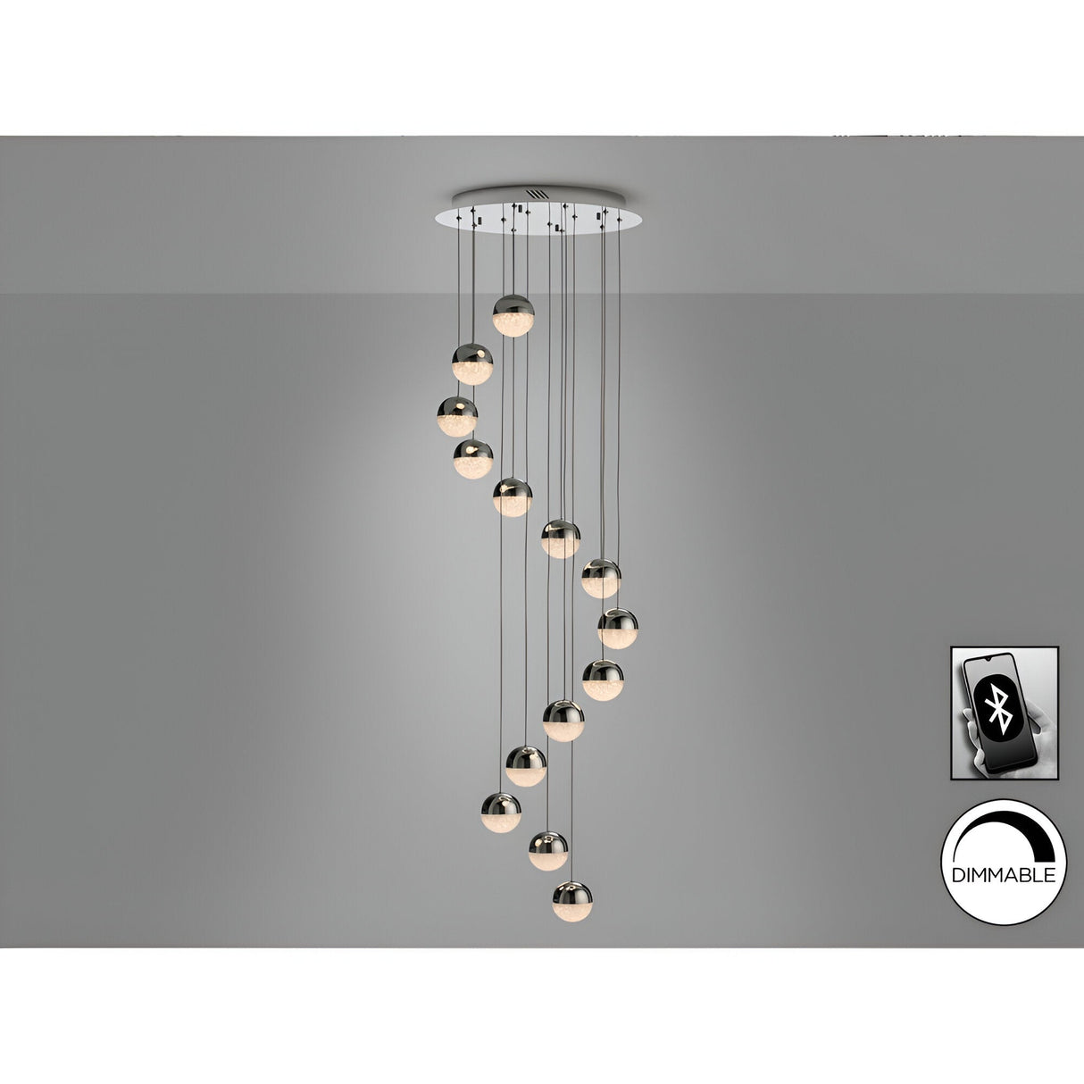 Sphere 14 Light Dimmable LED Cluster Pendant 50W 3000K - Chrome