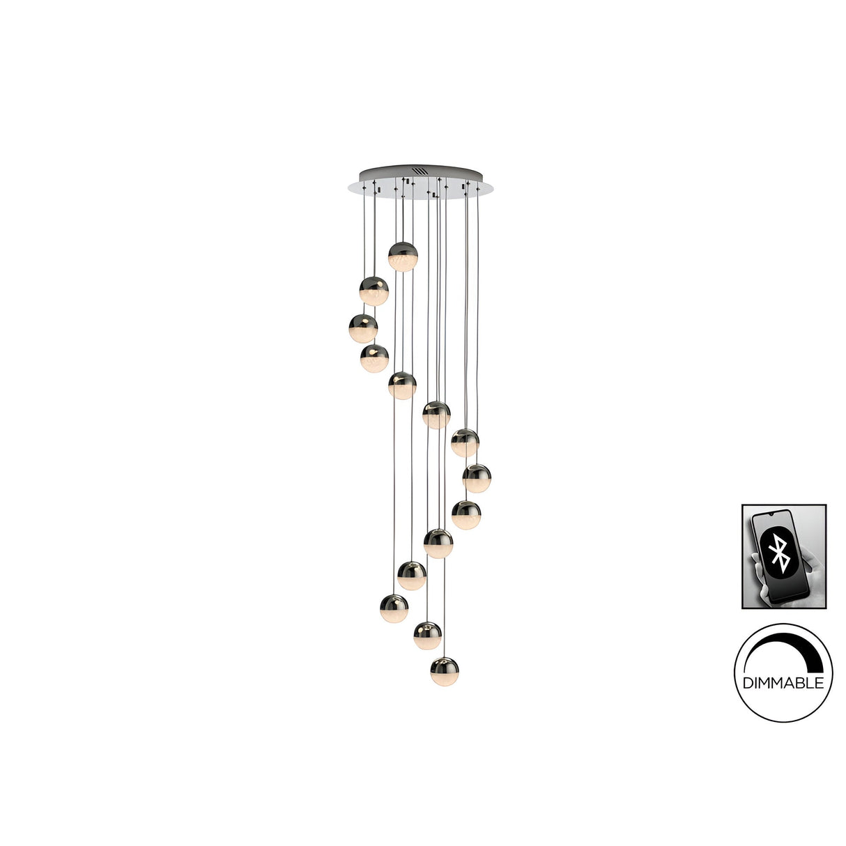 Sphere 14 Light Dimmable LED Cluster Pendant 50W 3000K - Chrome