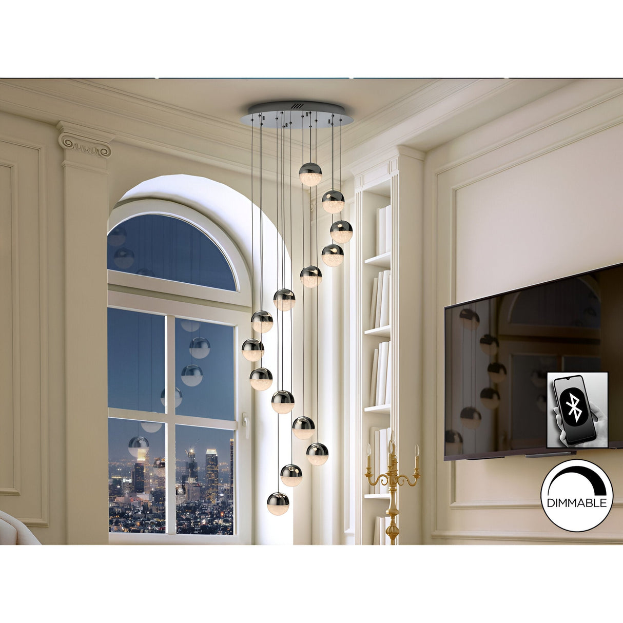 Sphere 14 Light Dimmable LED Cluster Pendant 50W 3000K - Chrome
