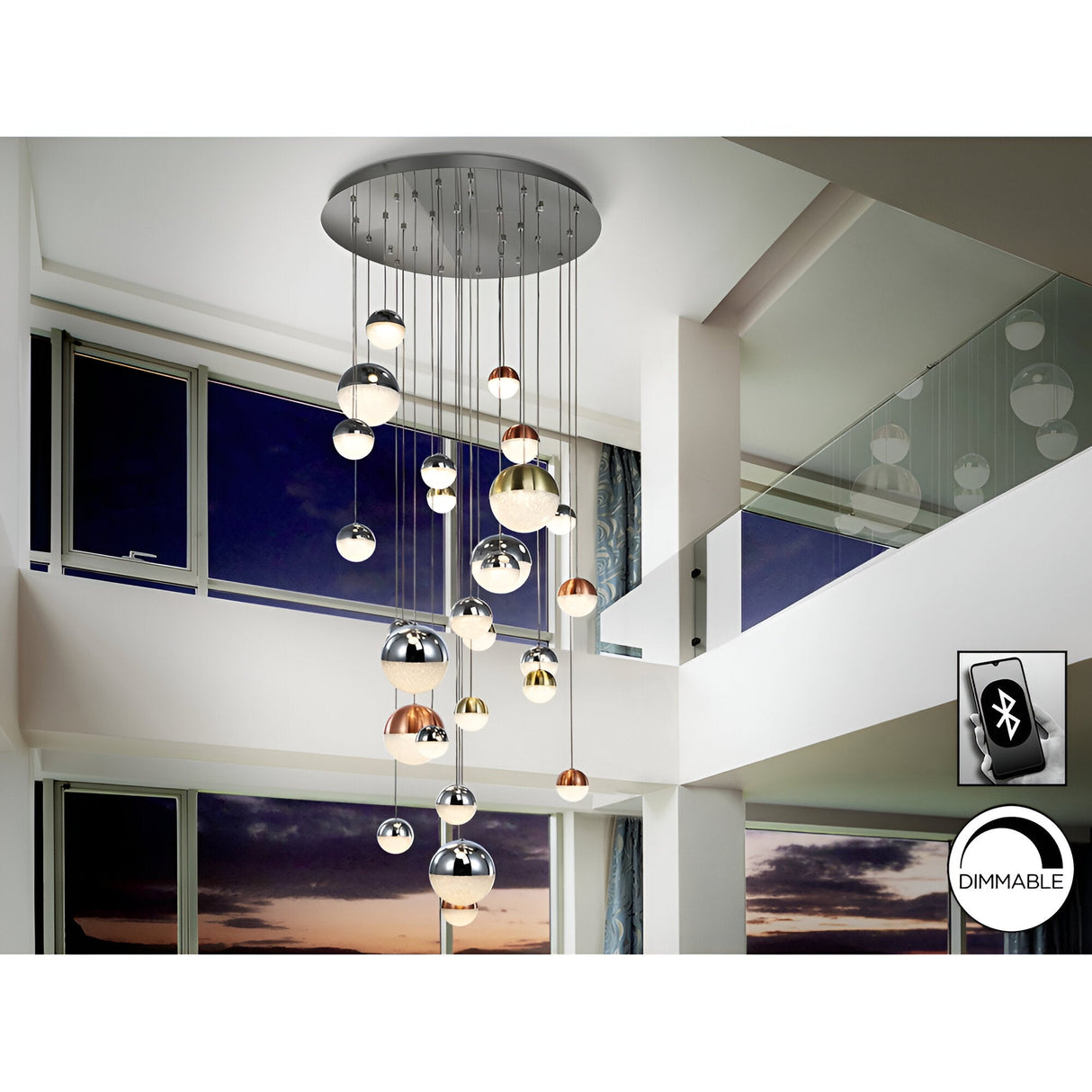 Sphere 27 Light Dimmable CCT LED Large Cluster Pendant - Multicoloured