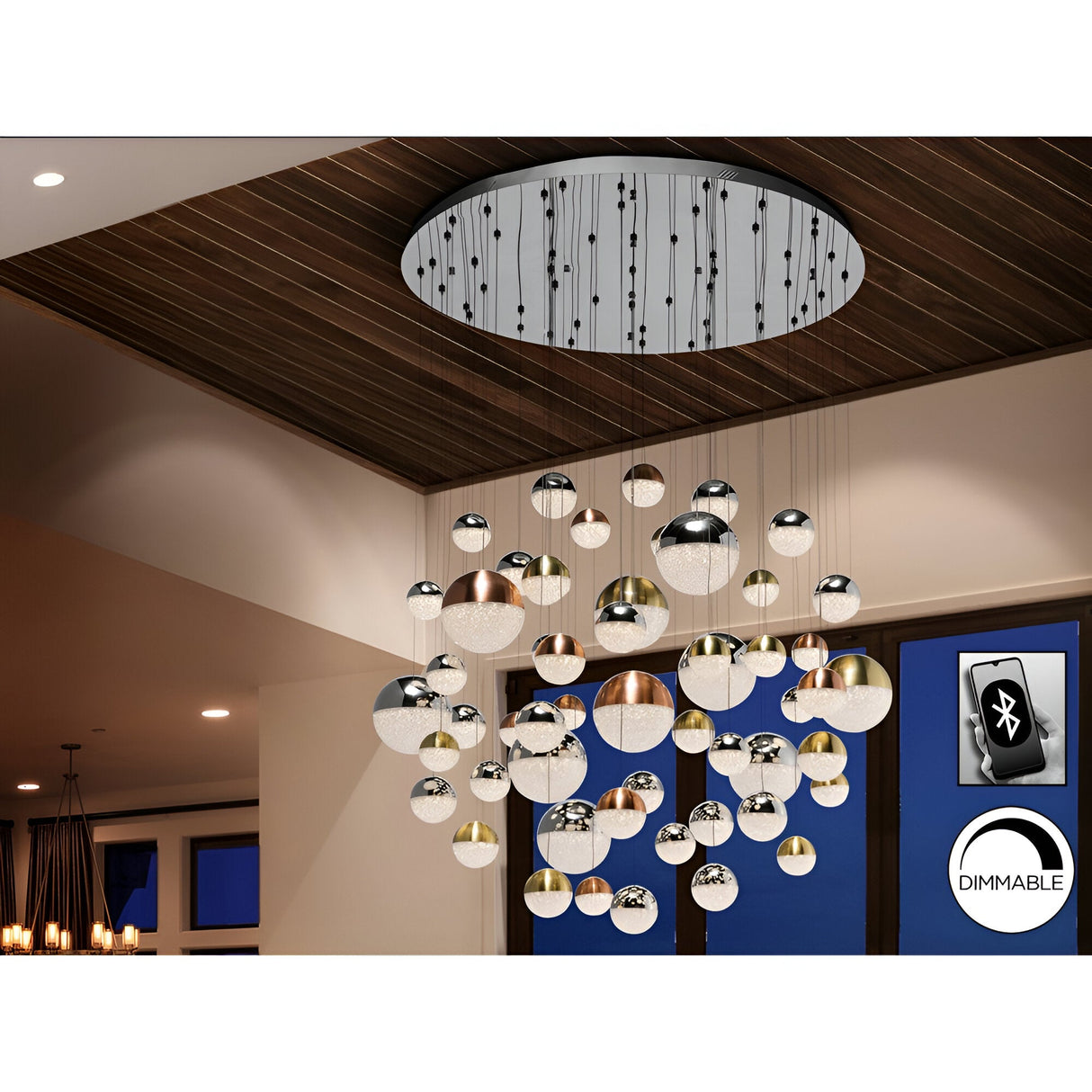 Sphere 55 Light Dimmable LED Cluster Pendant 288W 3000K - Multicoloured
