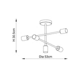 Dimensions diagram of the Endon Marlowe 5 Light Semi-Flush Ceiling Light in black, showing 53cm diameter and 30.5cm height on a white background.