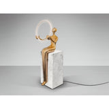 El Aro Gold Marble Pedestal Sculpture With LED Ring Light  - 160cm